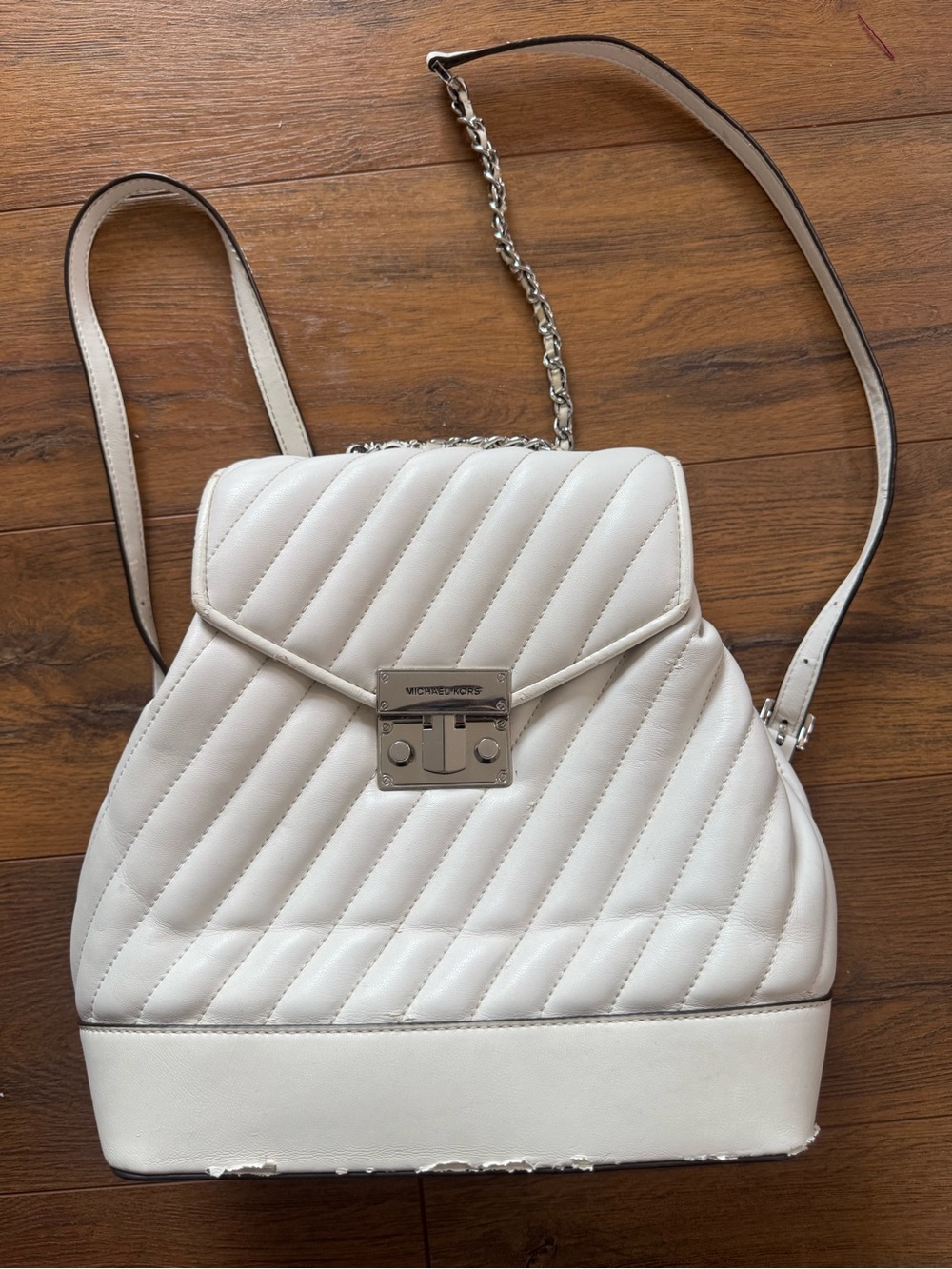 Michael Kors White Quilted Leather Backpack